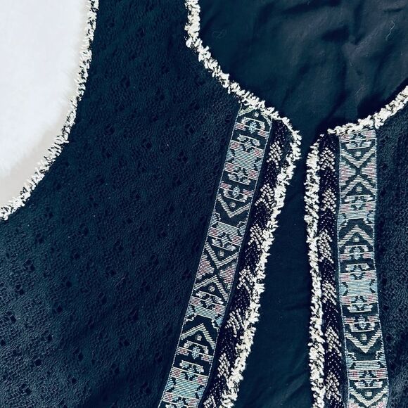 Miss Me Black Beaded Fringe Boho Festival Vibes Cropped Waistcoat Vest - Picture 3 of 8